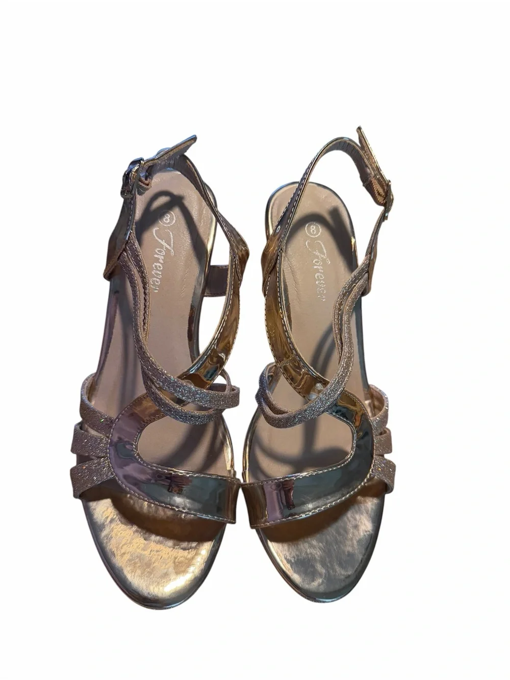 Forever 21 Metallic Gold Glitter Wedge Sandals